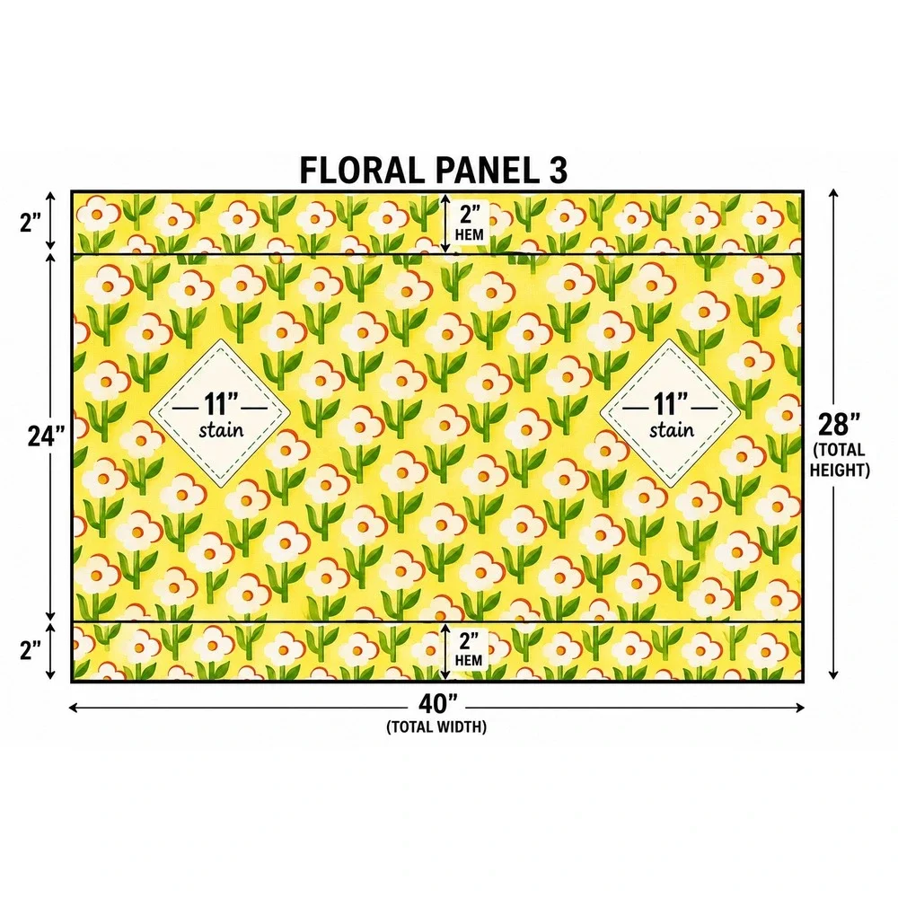 Vintage Sears Perma-Prest Holly Hobbie Style Yellow Floral Valance & Panels Set